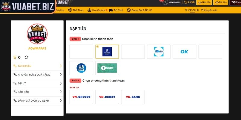 Nạp Tiền Vuabet - Hướng Dẫn Chi Tiết Và An Toàn Cho Tân Binh 1 Phương thức để khách hàng nạp tiền Vuabet dễ dàng